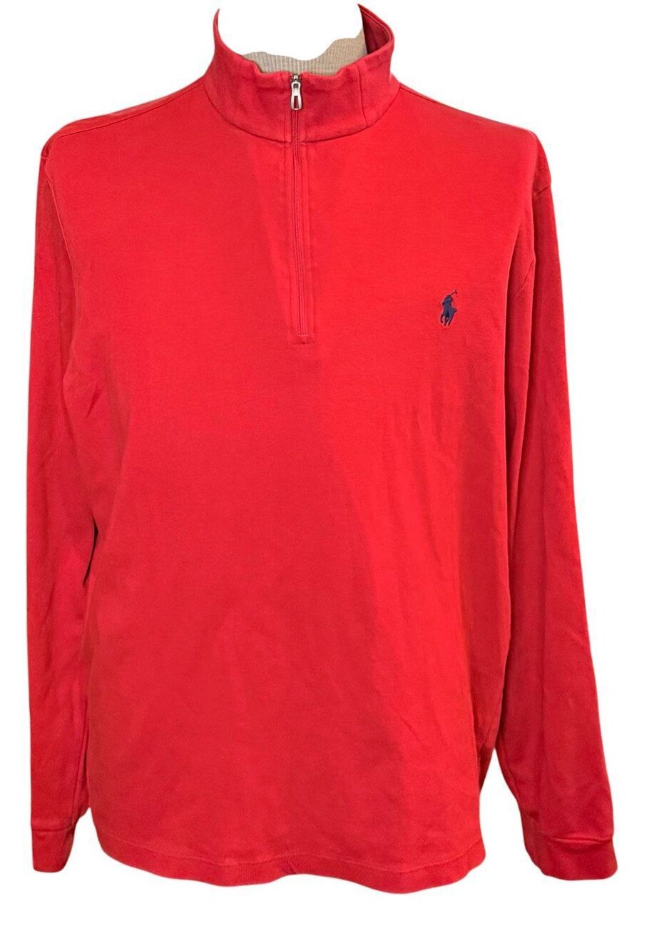 Polo Ralph Lauren Men's Bright Red Quarter Zip Pullover Size XL Blue Pony Prepp